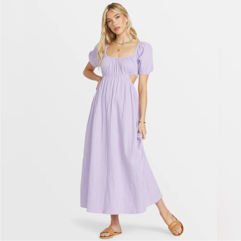 NEW Billabong On The Coast Puff Sleeves Cut Out Dress in LILAC BREEZE Size XS